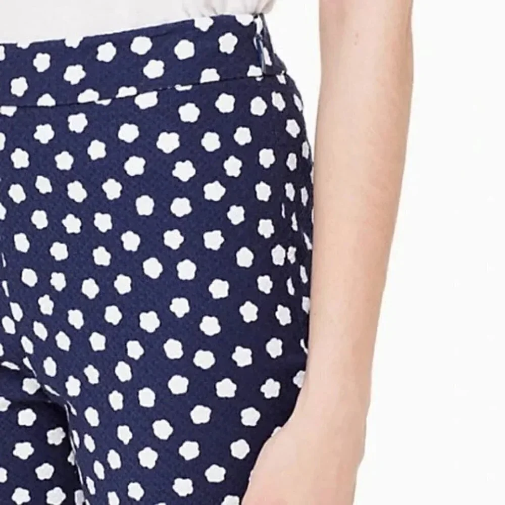 NWT Kate Spade Blue Jacquard Cloud Polka Dot High Waisted Cropped Pants